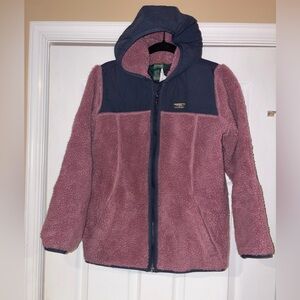 L.L.Bean Dusty Pink Sherpa Fleece Jacket with Navy Yoke kid XL-18
